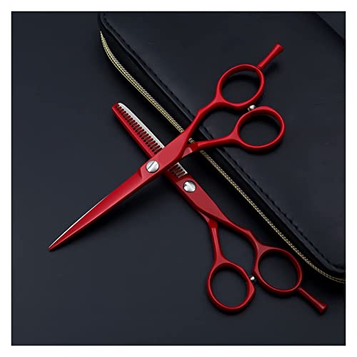 Ciseaux de coiffure effilés rouges de 6 pouces pour désépaissir les cheveux