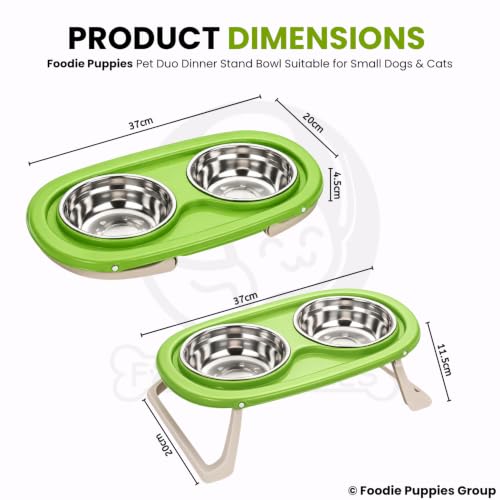 Image of Foodie Puppies Pet Duo Dinner Stand Stainless Steel Bowl - (Green) | Foldable Stand Bowl for Food & Water, Suitable for Cats, Puppies & Small Dogs | Elevated Feeding Station