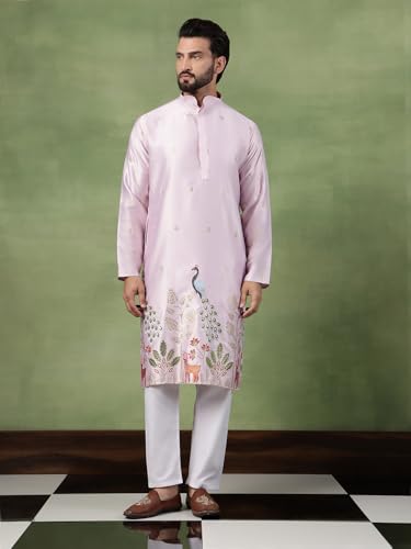 Image of SOJANYA (Since 1958 Men's Cotton Silk Flora & Fauna Embroidered Long Kurta