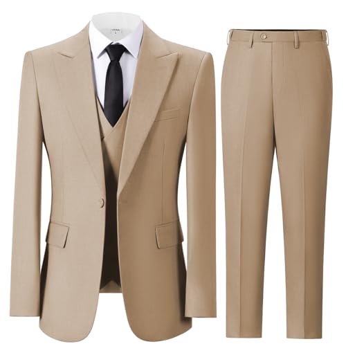 JinXuanYa Mens Suit 3 Pieces Slim Fit Suit for Men Formal Business Prom Tuxedos for Wedding Groomsmen(Blazer + Vest + Pants)2