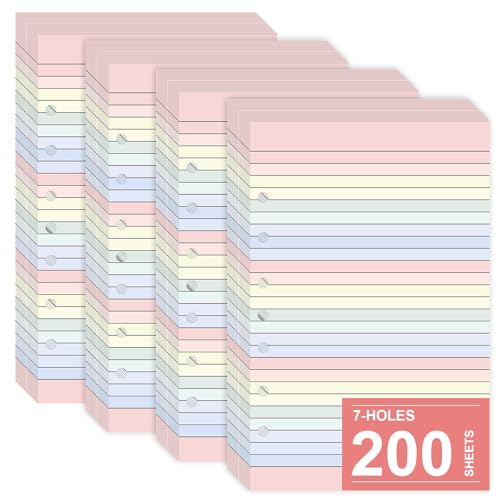 Papier ligné coloré à 7 trous de 14x21.6 cm pour la recharge de cahier et d'agenda de bureau