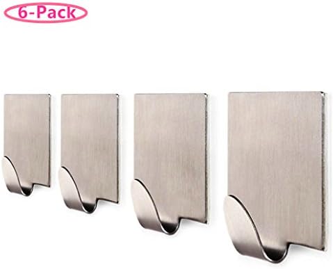 Color Map 6-Pack SUS 304 Stainless Steel 3M Self Adhesive Hook Key Rack Garage Storage Organizer Stick On Sticky Bathroom Kitchen Towel Hanger Wall Mount Contemporary Style (HOOK-A)