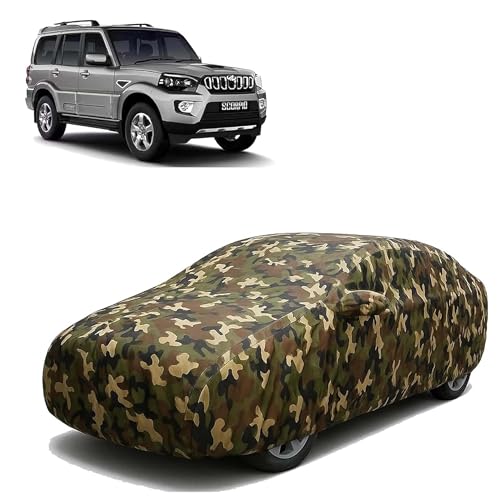 Image of Sulfar 100% Waterproof Car Body Cover Compatible with Mirror for Mahindra Scorpio with Long Lasting Durable Material (Triple Stitched, Full Bottom Elastic, Camouflage Army)