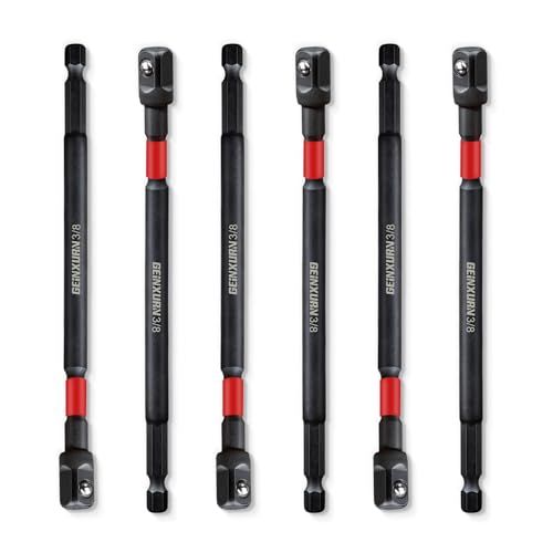 Image of Geinxurn 6Pcs Impact Socket Adapter Set, 3 /8 inch Drive Square, 6Inches Extension Bit Socket Driver Set, Adapt Your Power Drill to High Torque Impact Wrench