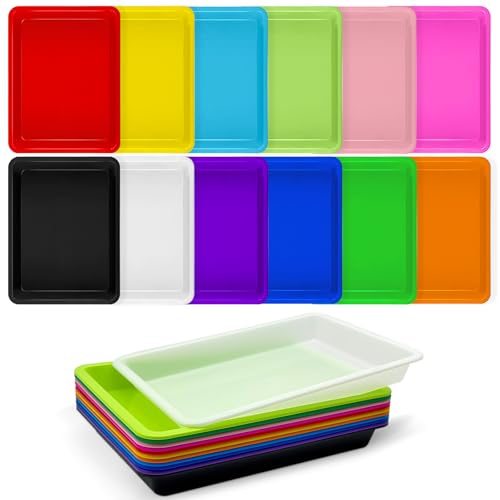12 Colors Plastic Art Trays,12 Pack Colorful Activity Crafts Tray,Activity Serving Tray, Plastic Art Art Trays for DIY Projects,Beads,Painting,Jewelry