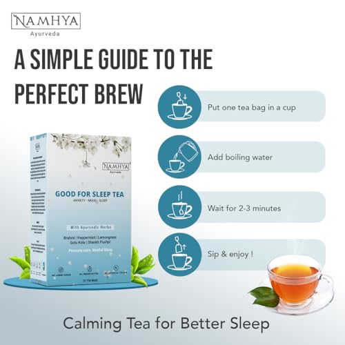 Namhya - Sleep Herbal Tea - 100g (50 Cups) | Promotes Deep Sleep, Calms Mind, Aids Digestion | Brahmi, Gotu Kola, Shankh Pushpi, Peppermint, Lemongrass | Natural, No Preservatives - Image 4 thumbnail