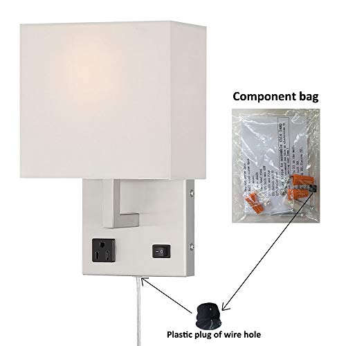 Homefocus Bedside Wall Lamp Light With Outlet,Living Room Wall Lamp Light,Wall Sconces, Metal,Satin Nickel, White Fabric Shade, Wall Lamp,Wall Light For Home And Hotel. #TOP4