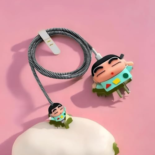 Image of INEFABLE Charger Case Cover Protector with 3D Cute Pattern for iPhone Charger only 18W & 20W, Data Charging Cable Wire Saver Protective Cable Cover Full Protection - Set Of 1 (Sinchen)