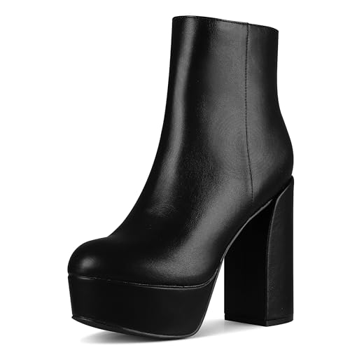 Women's Platform Chunky Heeled Boots Chelsea Ankle Fall Boots Leather Round Toe Boots Comfort Side Zipper Booties