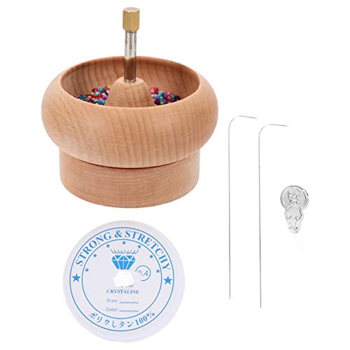 FOMIYES 1 Set Bead Threader Beading Tool for DIY Beading Bowl Bead Spinner Bowl Beading Tool with Needle Waist Beads Kit Bracelet Making Tool DIY Bead Bowls Wooden Making Bead Spinner