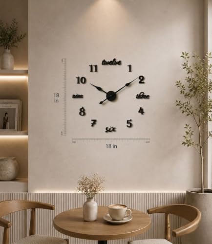 Image of RAPAL Frameless DIY Wall Sticker Clock (18 x 18 inch) - Decorative 3D Number Stickers for Living Room and Bedroom