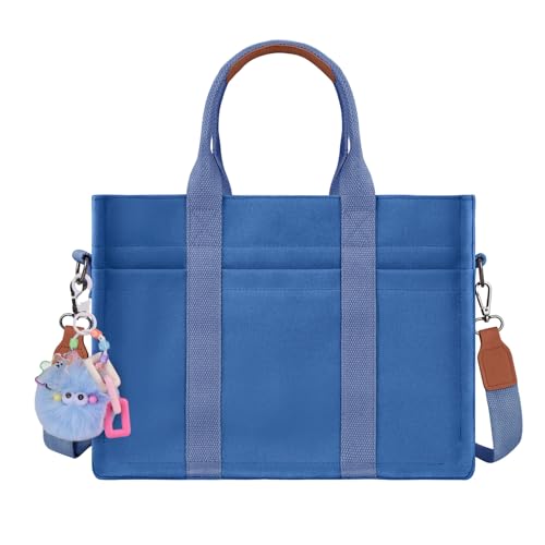 Image of BECOJADDE Structured Canvas Tote Bag for Women, Multi-Compartment Zippered Purse for Work Bible Travel