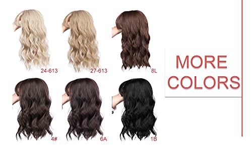 Miniatura 7 de Peluca de cabello rizado natural ondulado de 14 pulgadas con flequillo para mujer, añade volumen de cabello, 4 x 5.3 pulgadas, base de seda, parte