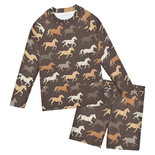 Brown Horse Animal Baby Boys' Toddler Long Sleeved Rashguard Swim Bathing Suit Set B0403612