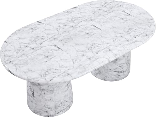 Image of Meridian Furniture 702White-T Cosenza Collection Art Deco 78 inch Indoor /Outdoor Concrete Dining Table with White Marble Finish, 78 inch W x 44.5 inch D x 30 inch H, White