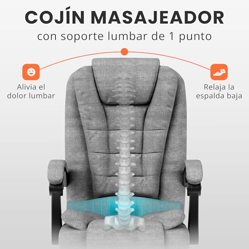 JUPPLIES Silla de Oficina Reclinable con Cojín Lumbar Masajeador – Sillón con Altura Ajustable y Ruedas Silenciosas, Respaldo Alto de PU Acolchado para Escritorio, Estudio o Trabajo (Gris) - imagen 5