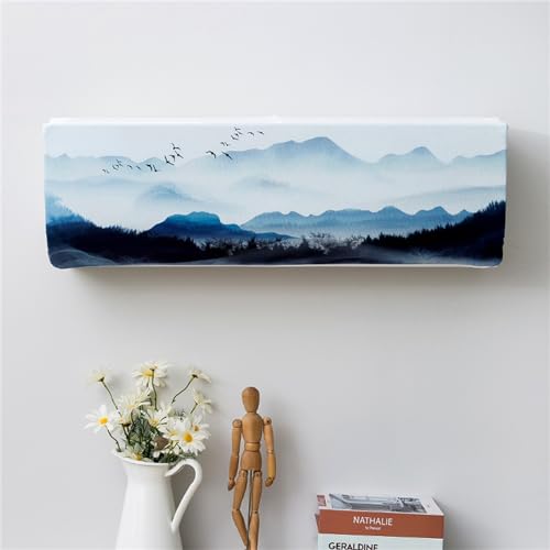 Treer Funda para Aire Acondicionado Interior, Funda para Aire Acondicionado Pared Elástico Antipolvo para Pared Montaje Unidades Split Interior AC Cubiertas (3P Grande,Arte Vintage 4)