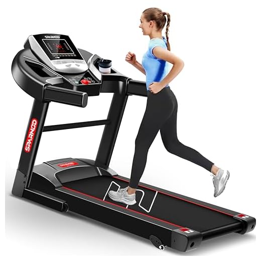 Sparnod Fitness STH-1200 Motorized Treadmill for Home Use, 4 HP Peak DC Motor, 12 km/hr Speed, 110 kg Max User Weight, 12 Preset Workouts, Manual Incline, Hi-Fi Speaker, Safety Key