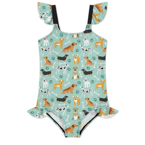Image of Girls One Piece Swimsuit Cute Alpacas Hearts Stars Ruffles Swimwear Bathing Suits 3-12 Years