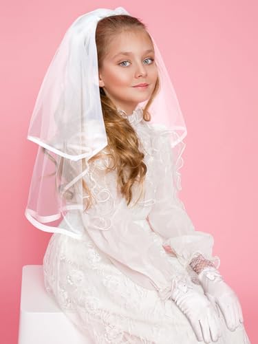 Geyoga 2 Pcs First Holy Communion Veil and Gloves Set 1st Holy Communion Accessories for Girls Wedding Party Costume4