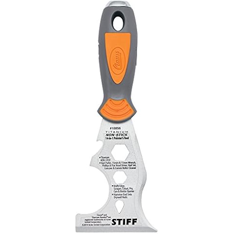 Clauss 18856 14-in-1 Titanium Non-Stick Painter's Tool with Philip's and Flat-Head Driver - Grey/Yellow Cover