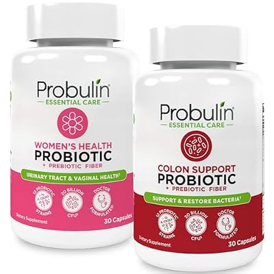 Probulin Womens Probiotic + Colon Support Bundle Daily Vaginal, Digestive & Immune Health 2-Pack, 20 Billion CFU, Vegan, 30 Count Each