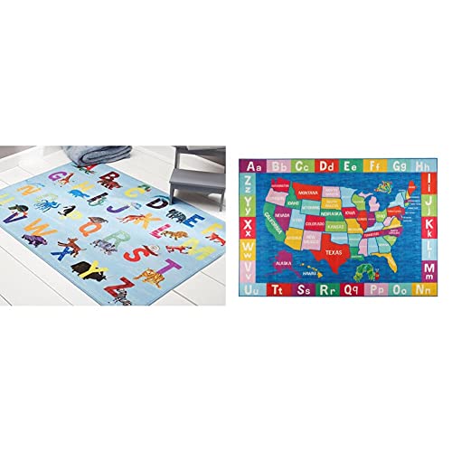 Home Dynamix Eric Carle Elementary Blue Alphabet Kids Machine Washable Area Rug Blue/Orange, 6'6"X9'5" & Eric Carle Elementary Usa Map Kids Machine Washable Area Rug Blue/Red, 6'6"X9'5" #TOP11