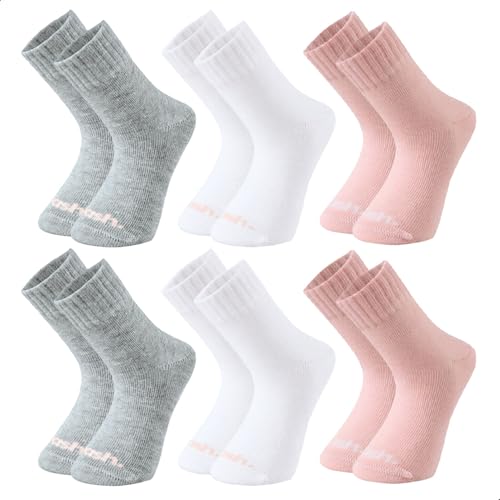 MASH INFANTIL Kit 6 Pares De Meia Algodão Cotton Punho Soft, 2 Branco - 2 Cinza Mescla Claro - 2 Rosa Claro, 28-33