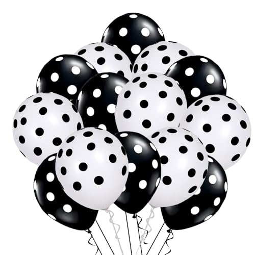wrovitik 50 Pcs Latex Balloons, 12 Inch Black and White Polka Dot Balloons for Graduation Brithday Balloon Wedding Balloon Decoration
