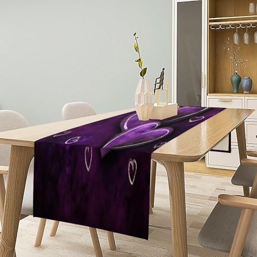 Chemin de table épais design cœurs violets tissage de qualité supérieure