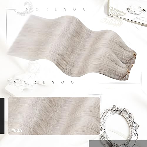 Moresoo Blonde Clip in Hair Extensions Real Human Hair Extensions Clip in White Blonde Short Bob 12 Inch for Adding Volume Invisible Natural Look Daily Use 5 Pieces/80g #60A - Image 2
