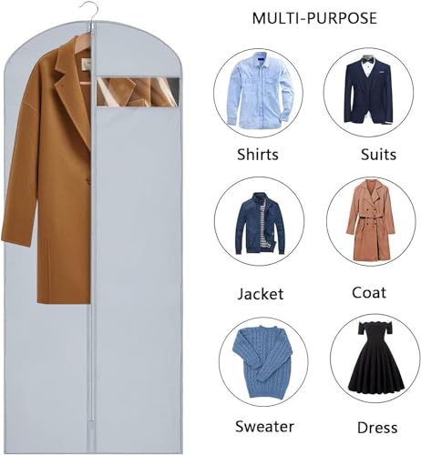 Habrur Clothes Cover 2pcs 55"" Garment Bags Travel Dress Bags For Hanging Clothes Gowns Jackets Shirts Suit Bags (Color : Grey, Size : 60 * 140cm)3