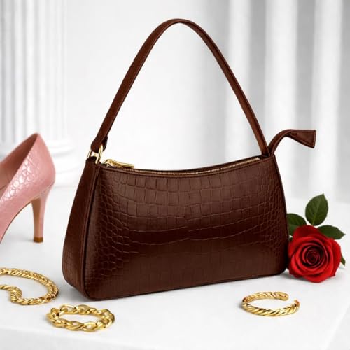 Image of Modern Chic Mart Crocodile Pattern Shoulder Handbag for Women, Lightweight, Trendy, Office and Casual Purse