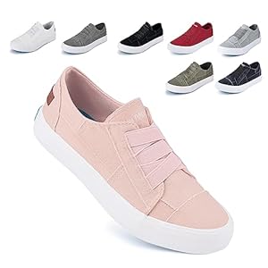 JENN ARDOR Women’s Stylish Slip On Sneakers No Laces Elastic Low Top Canvas Sneakers Trendy Flats Comfortable Casual Walking Shoes