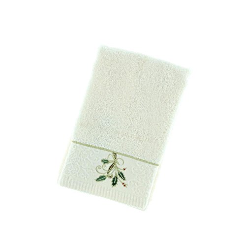 Lenox Ribbon and Holly Embroidered Hand Towel, Ivory