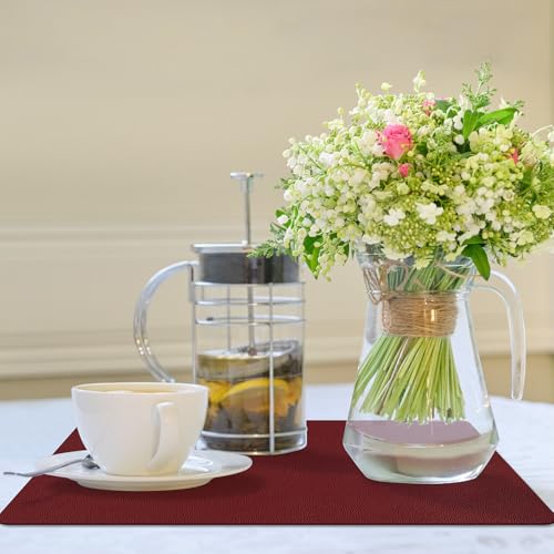 BARTHKIT Placemats Set of 4, Heat Resistant Luxury Leather Placemats Wipeable, Waterproof Table Mats Easy to Clean for Dining Room Kitchen Coffee Office Table, Red by BARTHKIT - Image 5