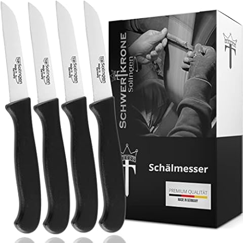 Schwertkrone 4er Set Gemüsemesser scharf Küchenmesser Schälmesser Made in Germany rostfrei 3" / Handabzug - Dünnschliff - superscharf - spülmaschinengeeignet Cover