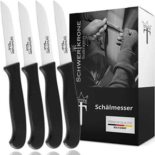Schwertkrone Solingen - Juego de 4 cuchillos de cocina rectos verduras, afilados, cuchillo de...