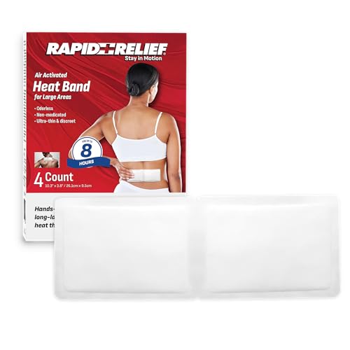 Rapid Relief Air Activated Heat Bands for Stiff Muscles & Aches, 4 Pack – Targeted Heat Relief for Muscles, Back Pain, Joint & Everyday Aches