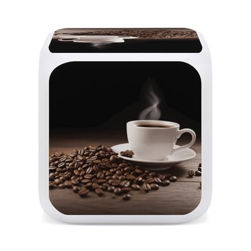 Relojes digitales con luz nocturna de 7 colores y alarmas de taza de café para dormitorio moderno 5