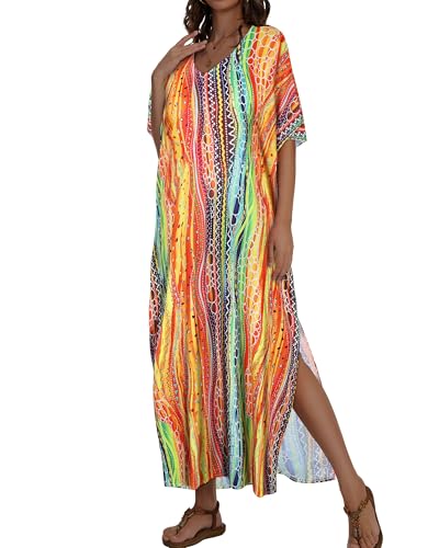 Image of Kaftan Dresses for Women V Neck Caftan Batwing Sleeve Swimsuit Cover Up
