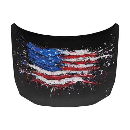 Image of Car Hood Cover Protector,American Flag All Weather Easy Installation Breathable Print Stylish Hood Covers for Cars,Decoration Universal Car Accessories