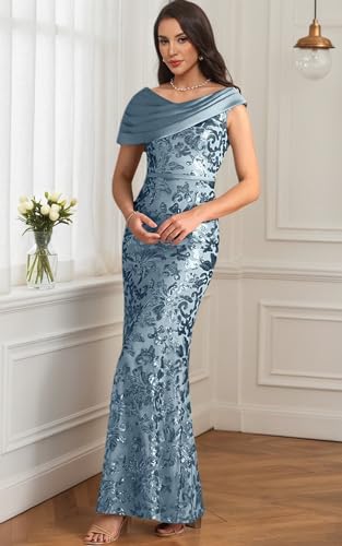 Sequin Mother of Bride Dress Laces Off Shoulder Grandmother of Groom Dresses Mermaid Long Formal Evening Gown2