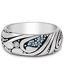 DEVATA Swiss Blue Topaz & Sterling Silver 925 Bali Band Ring DVM9577ASW (Size 07)