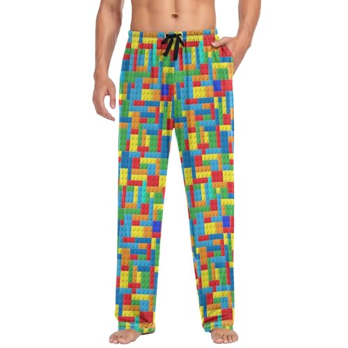 Kigai Lounge Pajama Pants for Men Building Blocks Men's Sleep Bottoms Pants with Drawstring Sleepwear, S4