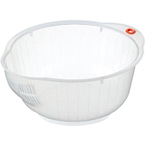 Inomata Japanese Rice Washing Bowl with Strainer, 2 Quart, Plastic, Clear, 2-Quart Cover