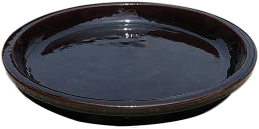 2 Pack Dark Brown Ceramic 8 Inch Round Saucer, Plant Tray for Indoor Pots, Flower Plant Saucers, Dishes for Plants, Deep Water Tray, Bird Bath Bowl, Holding Water Drips & Soil, Ceramic Drainage Tray