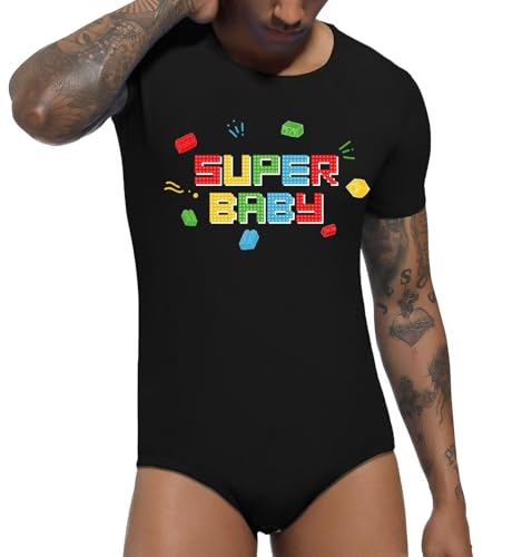 Mens Onesie One Piece Jumpsuit Short Sleeve Bodysuit Print Cotton Romper Pajamas Black4