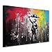 murando - Wandbilder XXL Banksy art 120x80 cm 1 tlg - Wand Deko Leinwand Bilder Gro&szlig; Wanddeko Wohnzimmer Schlafzimmer Kunstdrucke - Bunte Graffiti Mann mit Regenschirm Rot Wei&szlig; Blau Gr&uuml;n h-H-10034-b-a