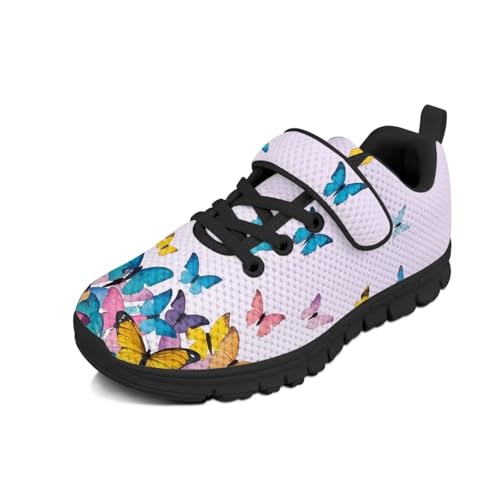 Boys Girls Tennis Sneakers Kids Lightweight Strap Athletic Running Shoes Breathable Mesh Casual Sports Shoe Black Sole US 11-15